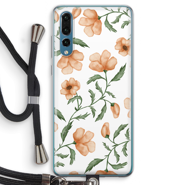 Peachy flowers: Huawei P20 Pro Transparant Hoesje met koord