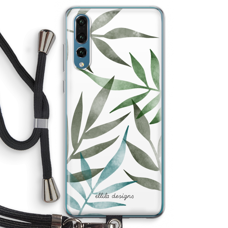 Tropical watercolor leaves: Huawei P20 Pro Transparant Hoesje met koord