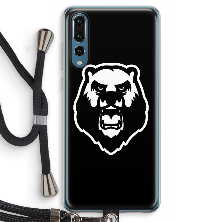 Angry Bear (black): Huawei P20 Pro Transparant Hoesje met koord