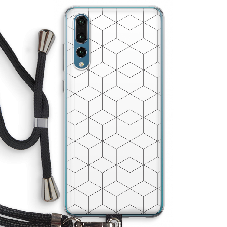 Zwart-witte kubussen: Huawei P20 Pro Transparant Hoesje met koord