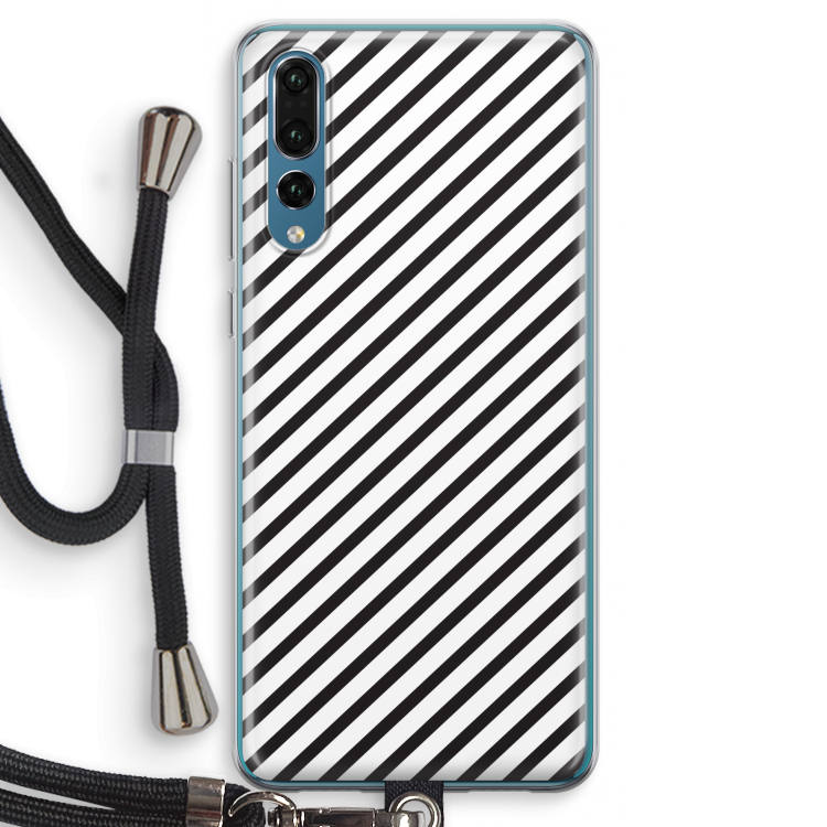 Strepen zwart-wit: Huawei P20 Pro Transparant Hoesje met koord