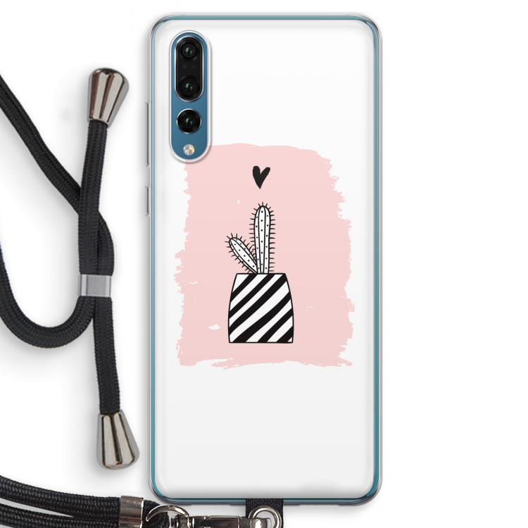 Zwart-wit cactus: Huawei P20 Pro Transparant Hoesje met koord