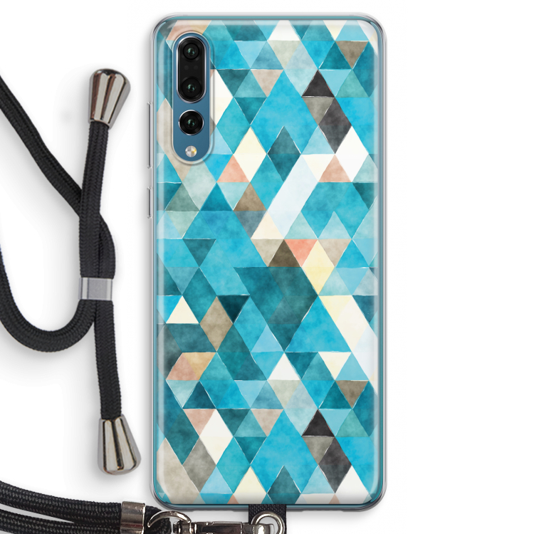Gekleurde driehoekjes blauw: Huawei P20 Pro Transparant Hoesje met koord
