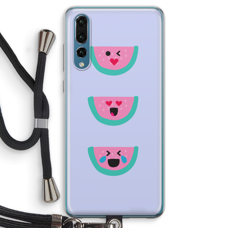 Smiley watermeloen: Huawei P20 Pro Transparant Hoesje met koord