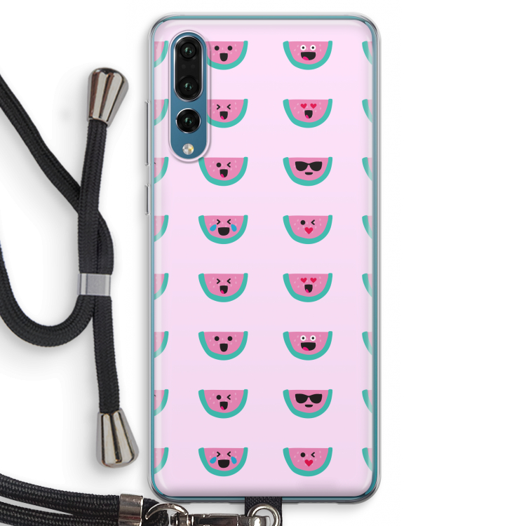 Smiley watermeloenprint: Huawei P20 Pro Transparant Hoesje met koord