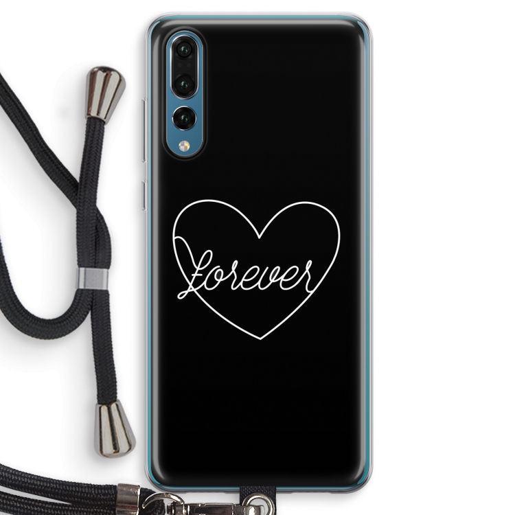 Forever heart black: Huawei P20 Pro Transparant Hoesje met koord