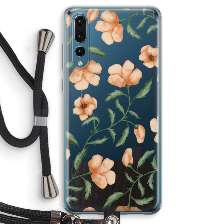 Peachy flowers: Huawei P20 Pro Transparant Hoesje met koord
