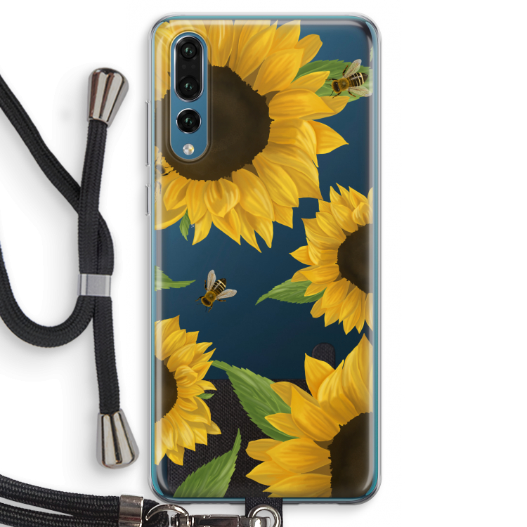 Sunflower and bees: Huawei P20 Pro Transparant Hoesje met koord