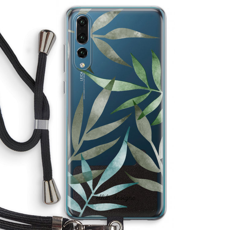 Tropical watercolor leaves: Huawei P20 Pro Transparant Hoesje met koord