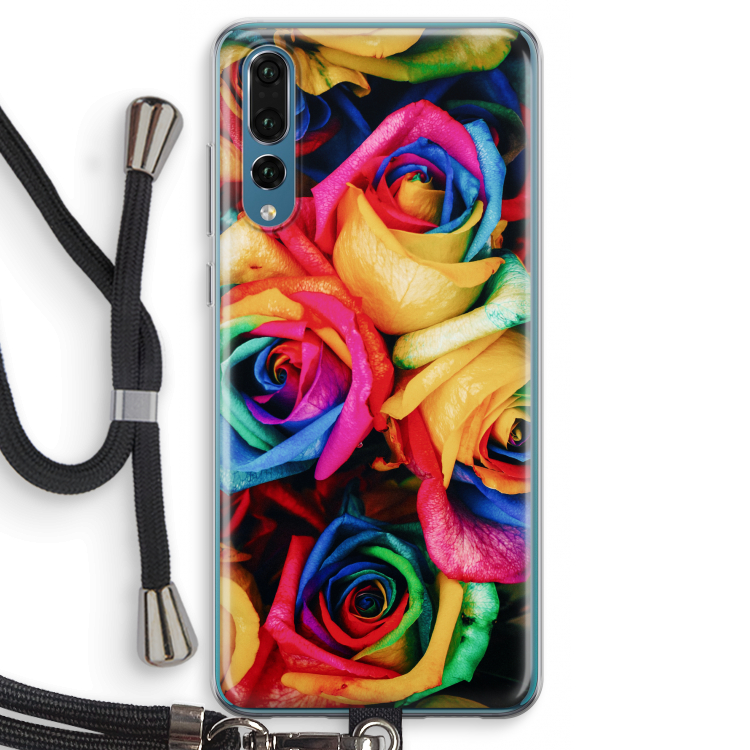 Neon bloemen: Huawei P20 Pro Transparant Hoesje met koord