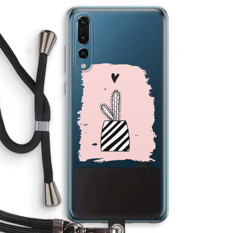 Zwart-wit cactus: Huawei P20 Pro Transparant Hoesje met koord