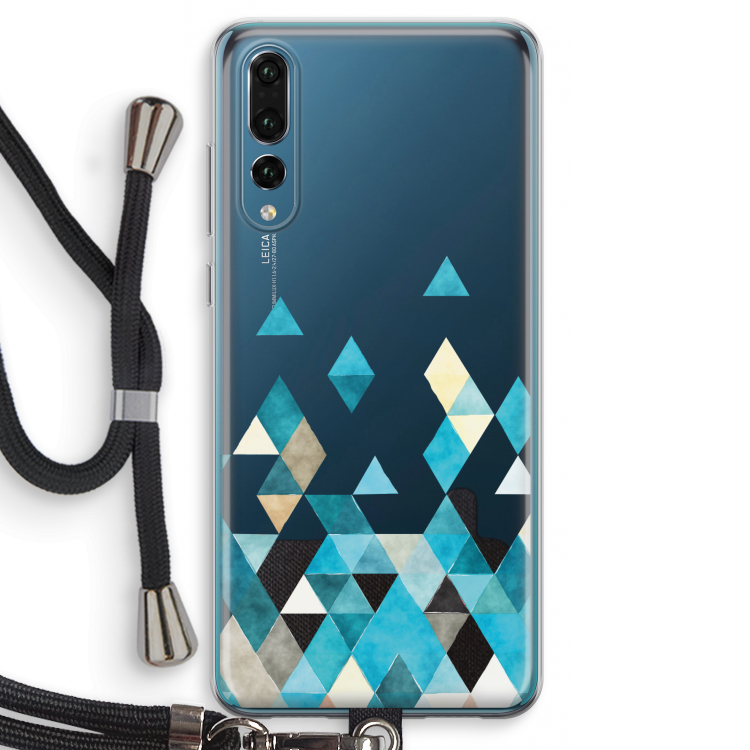 Gekleurde driehoekjes blauw: Huawei P20 Pro Transparant Hoesje met koord