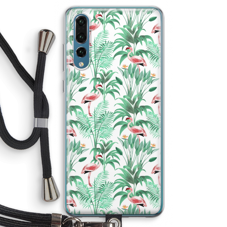 Flamingo bladeren: Huawei P20 Pro Transparant Hoesje met koord