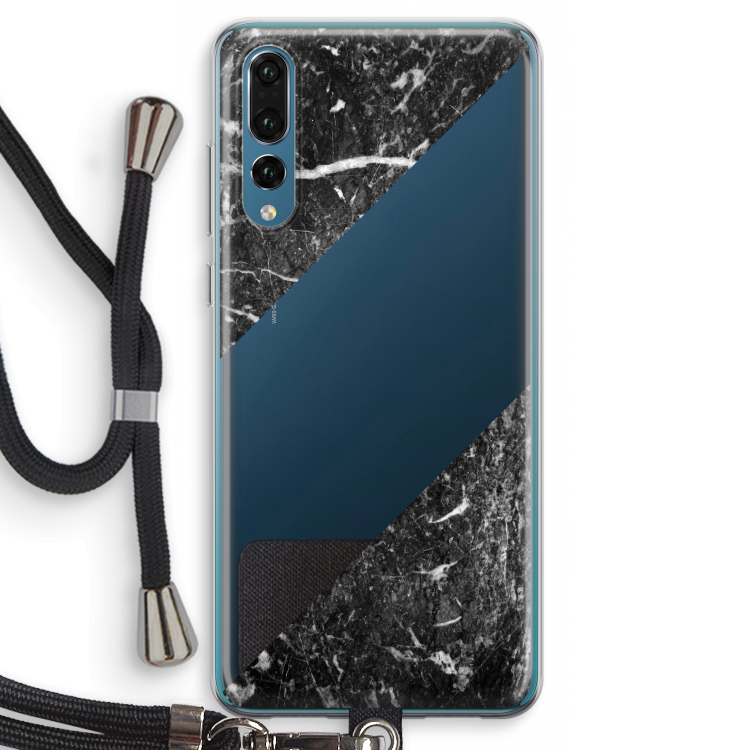 Zwart marmer: Huawei P20 Pro Transparant Hoesje met koord