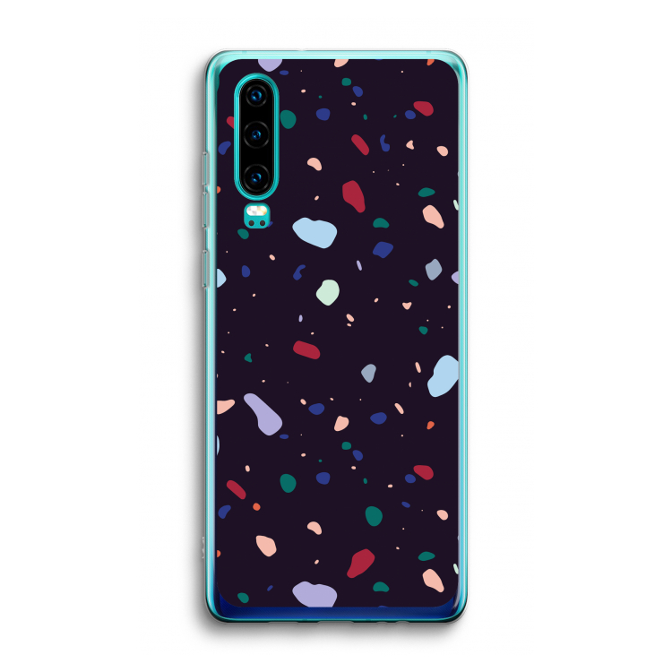 Dark Rounded Terrazzo: Huawei P30 Transparant Hoesje