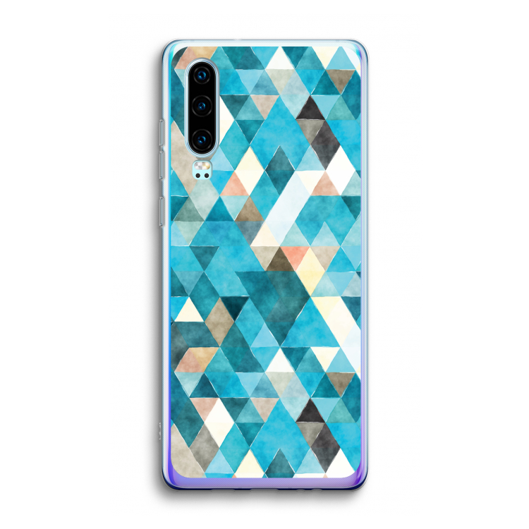 Gekleurde driehoekjes blauw: Huawei P30 Transparant Hoesje
