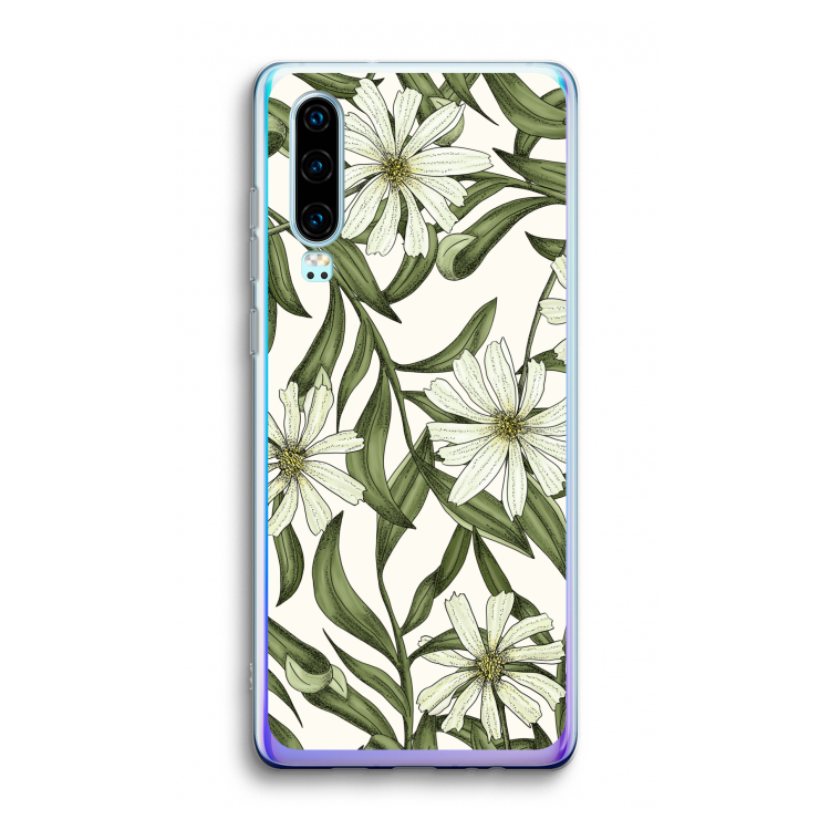 Wit bloemenpatroon: Huawei P30 Transparant Hoesje