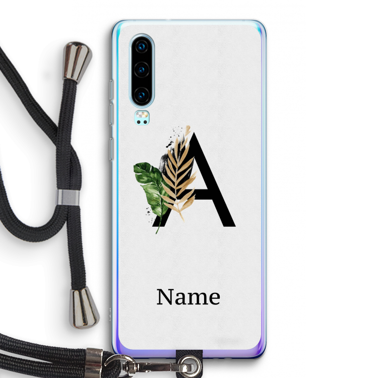 Charcoal Flora: Huawei P30 Transparant Hoesje met koord