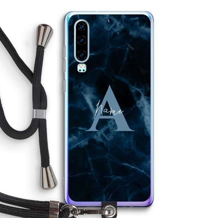 Midnight Marble: Huawei P30 Transparant Hoesje met koord