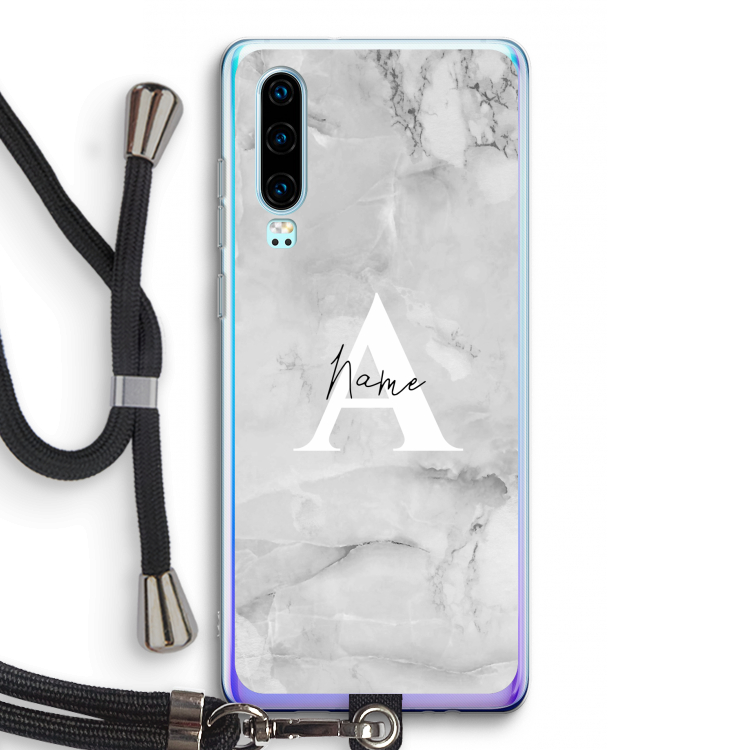 Ivory Marble: Huawei P30 Transparant Hoesje met koord