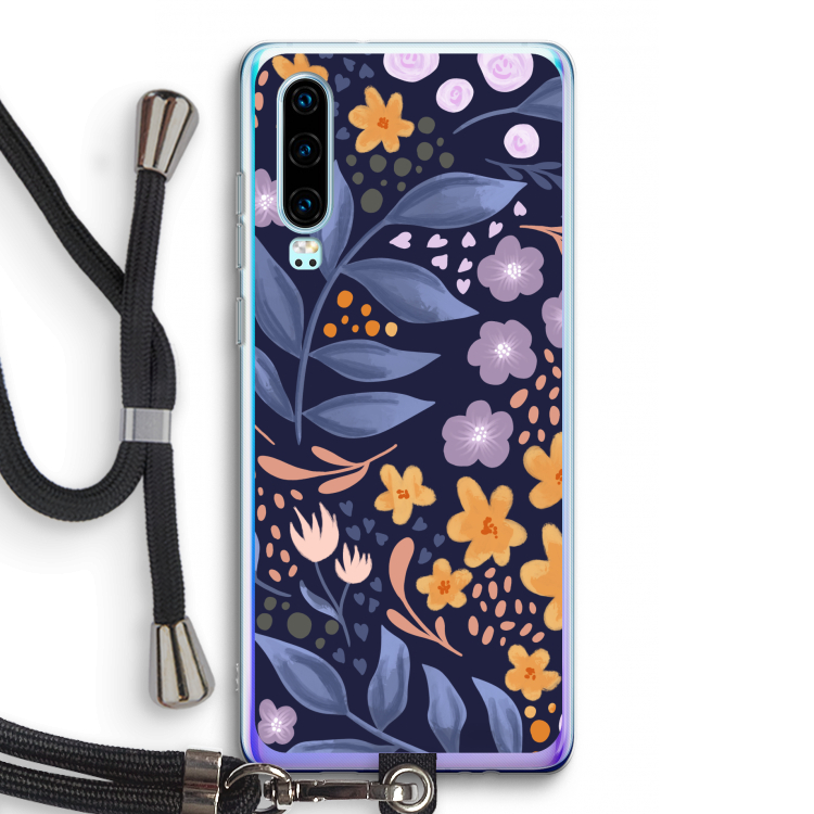 Flowers with blue leaves: Huawei P30 Transparant Hoesje met koord