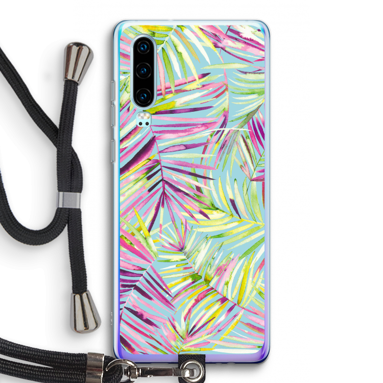 Tropical Palms Blue: Huawei P30 Transparant Hoesje met koord