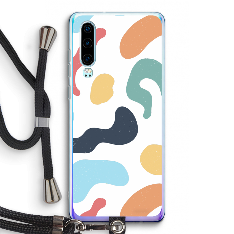Memphis Shapes Blue: Huawei P30 Transparant Hoesje met koord