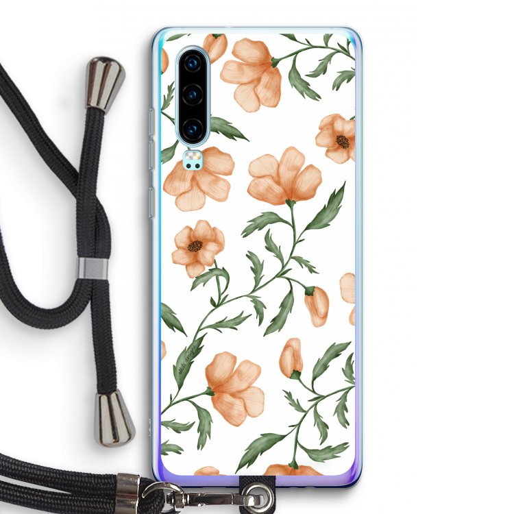 Peachy flowers: Huawei P30 Transparant Hoesje met koord