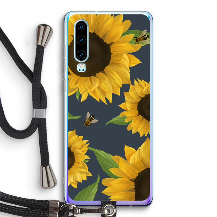 Sunflower and bees: Huawei P30 Transparant Hoesje met koord