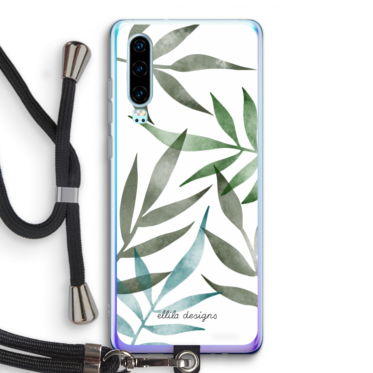 Tropical watercolor leaves: Huawei P30 Transparant Hoesje met koord