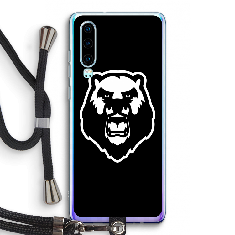 Angry Bear (black): Huawei P30 Transparant Hoesje met koord