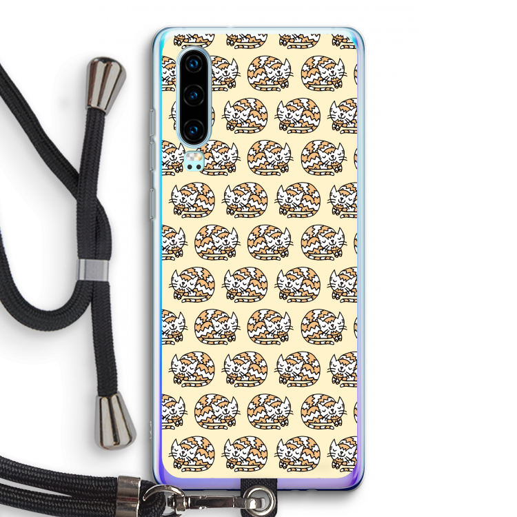 Slapende poes: Huawei P30 Transparant Hoesje met koord
