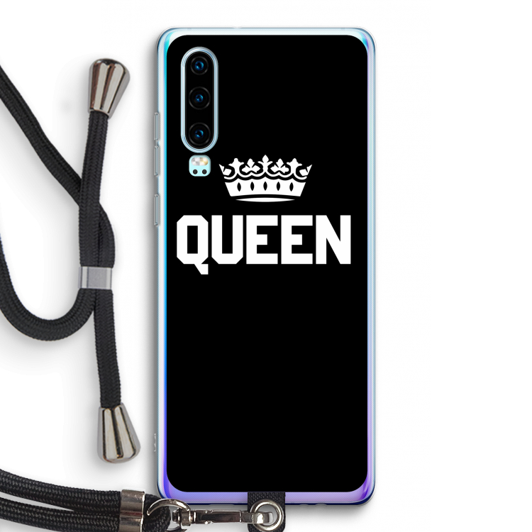 Queen zwart: Huawei P30 Transparant Hoesje met koord