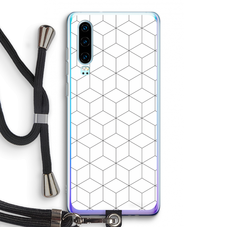 Zwart-witte kubussen: Huawei P30 Transparant Hoesje met koord