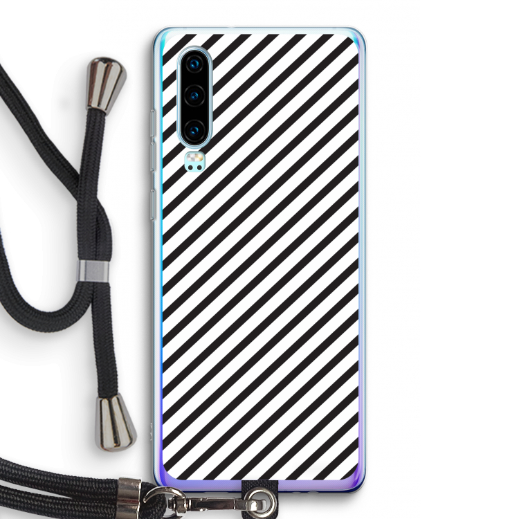 Strepen zwart-wit: Huawei P30 Transparant Hoesje met koord