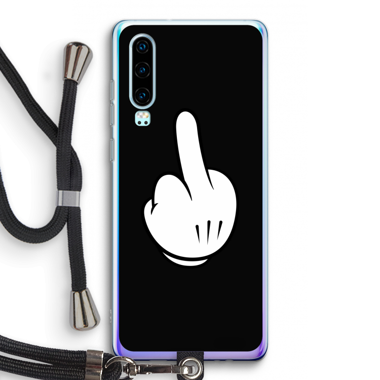 Middle finger black: Huawei P30 Transparant Hoesje met koord