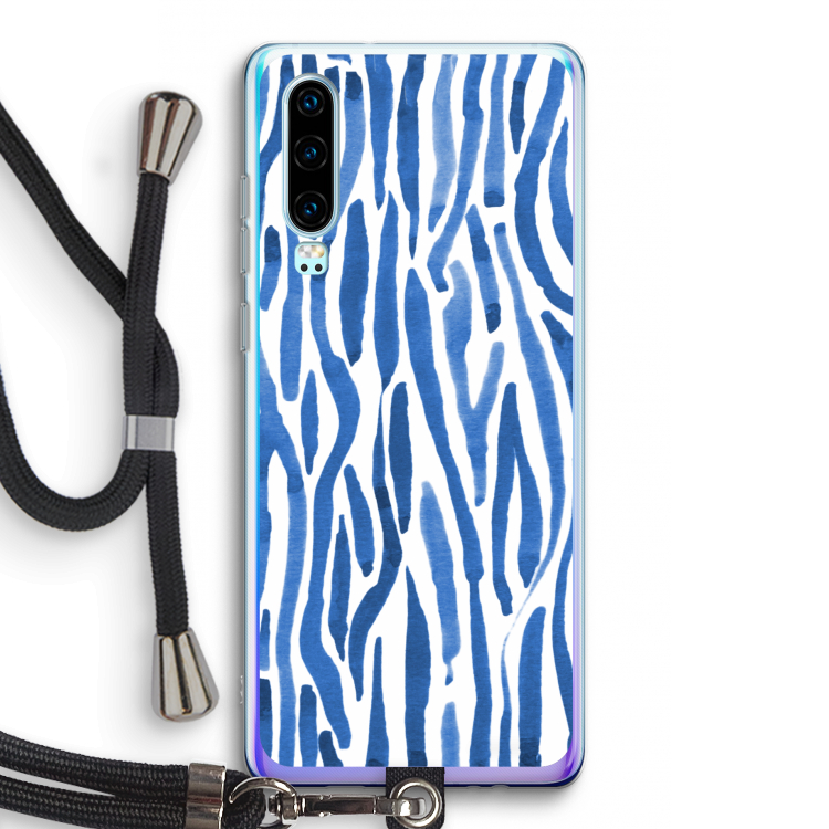 Blauwe nerven: Huawei P30 Transparant Hoesje met koord