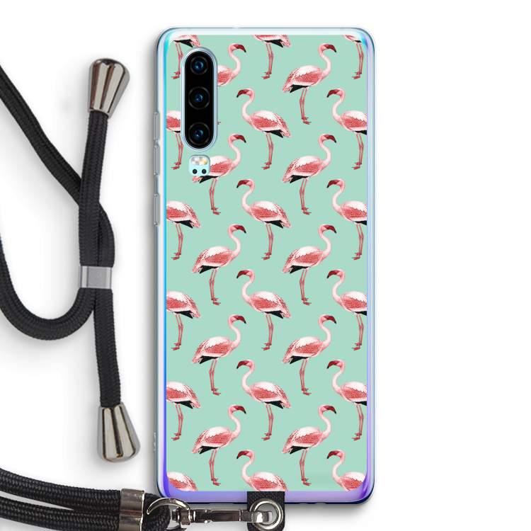Flamingoprint groen: Huawei P30 Transparant Hoesje met koord