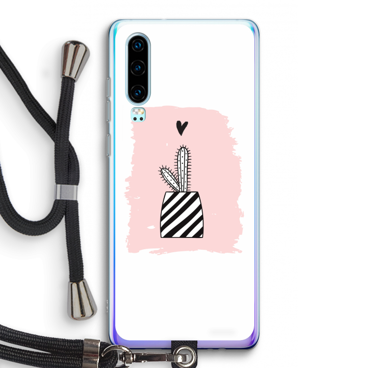Zwart-wit cactus: Huawei P30 Transparant Hoesje met koord
