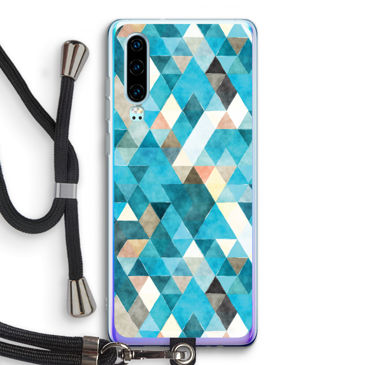 Gekleurde driehoekjes blauw: Huawei P30 Transparant Hoesje met koord
