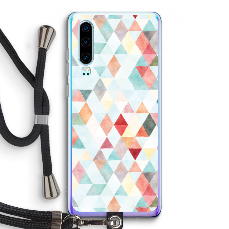 Gekleurde driehoekjes pastel: Huawei P30 Transparant Hoesje met koord