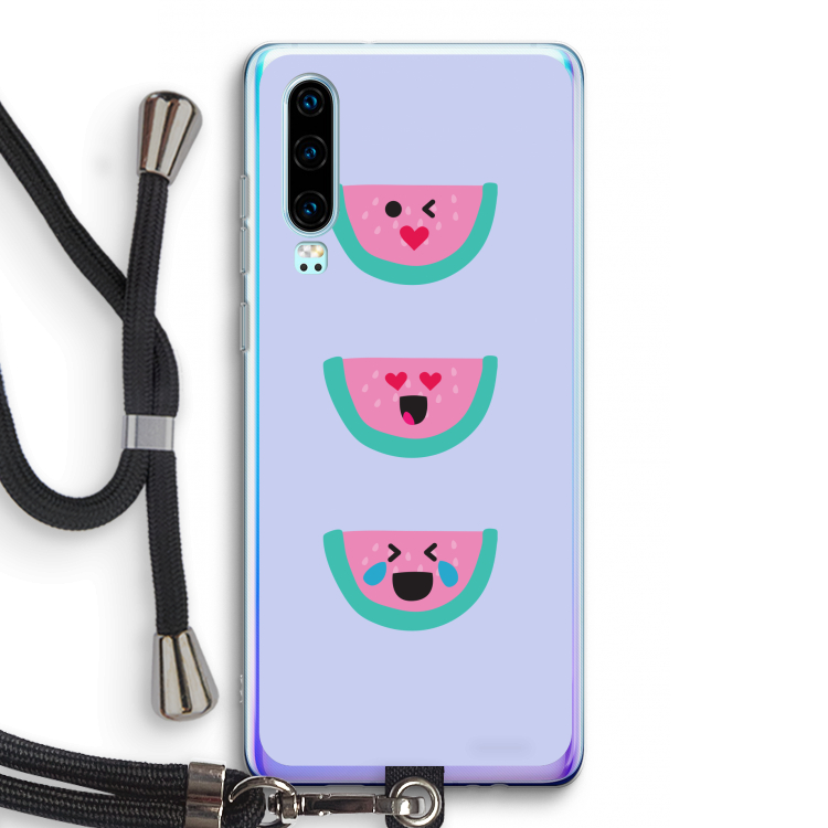 Smiley watermeloen: Huawei P30 Transparant Hoesje met koord