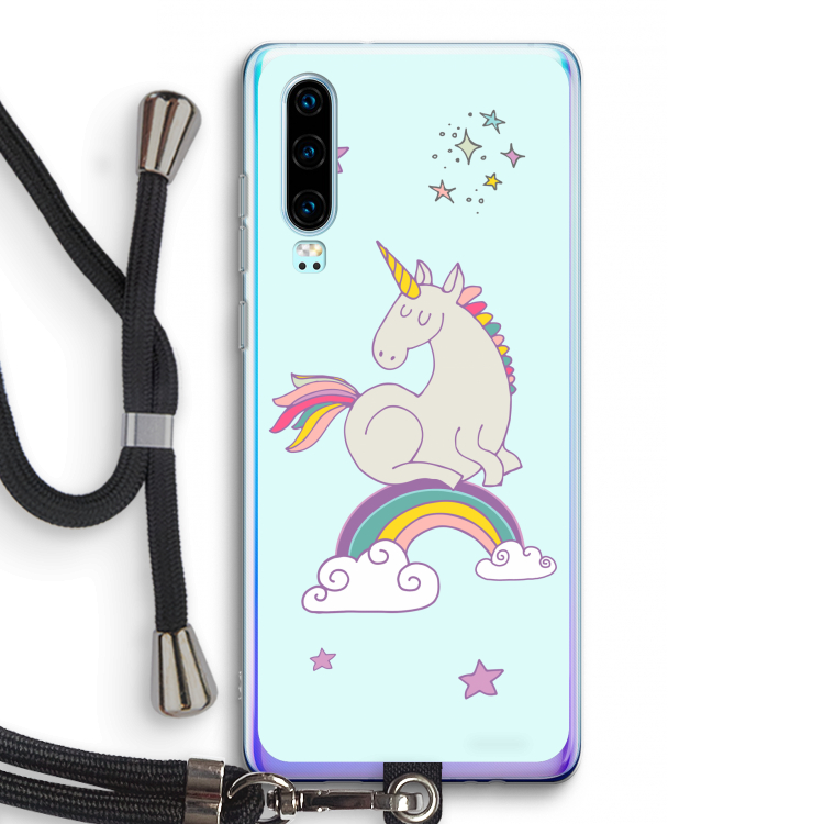 Regenboog eenhoorn: Huawei P30 Transparant Hoesje met koord