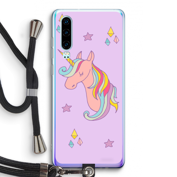 Roze eenhoorn: Huawei P30 Transparant Hoesje met koord