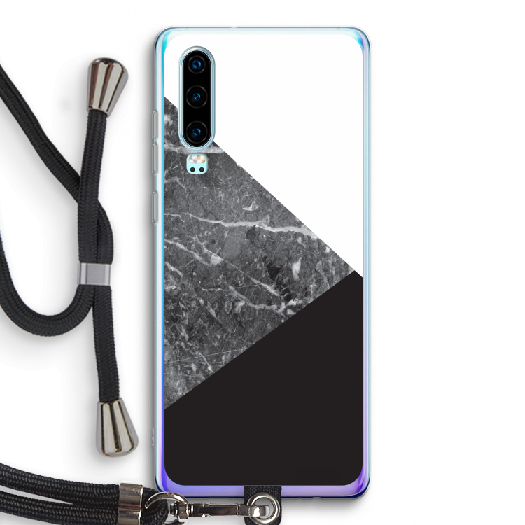 Combinatie marmer: Huawei P30 Transparant Hoesje met koord