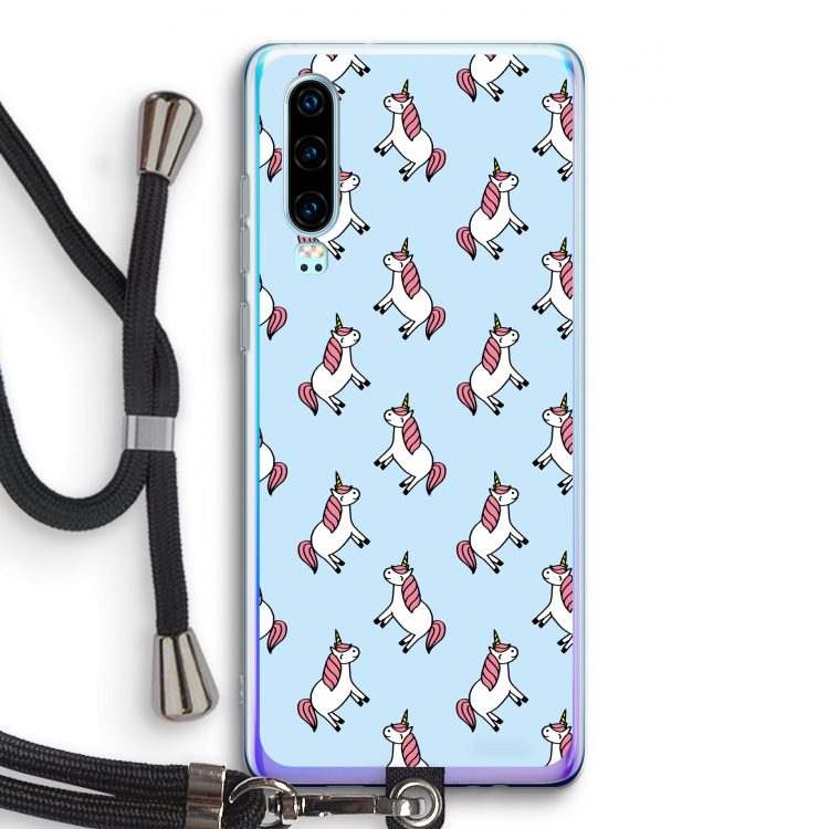Eenhoorns overal: Huawei P30 Transparant Hoesje met koord