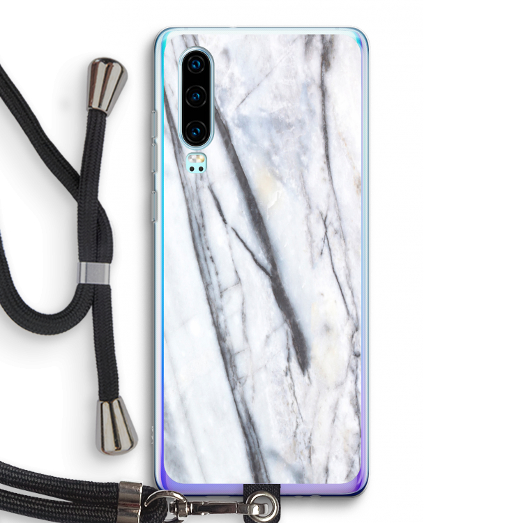 Gestreepte marmer: Huawei P30 Transparant Hoesje met koord