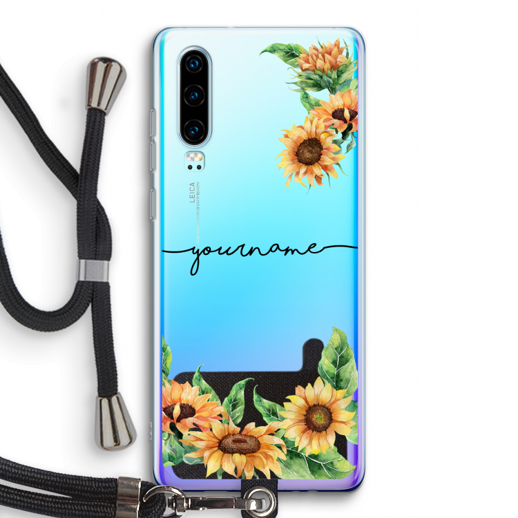 Zonnebloemen: Huawei P30 Transparant Hoesje met koord