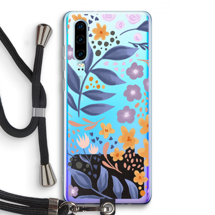 Flowers with blue leaves: Huawei P30 Transparant Hoesje met koord