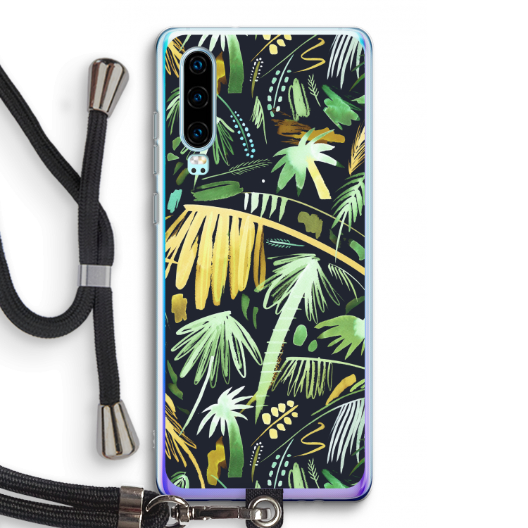 Tropical Palms Dark: Huawei P30 Transparant Hoesje met koord